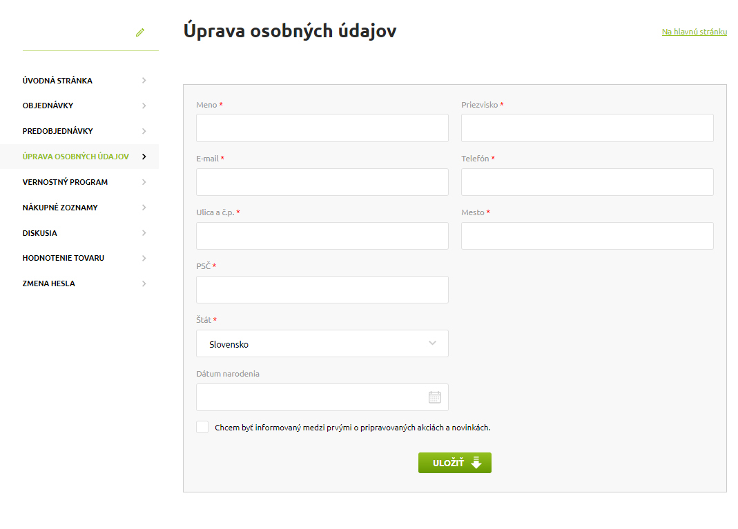 Zákaznícky online účet