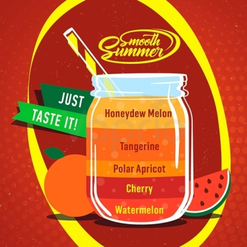Príchuť Big Mouth Smooth Summer - Mandarínka a žltý melón (Watermelon, Cherry, Polar Apricot, Tangerine, Honeydew Melon)