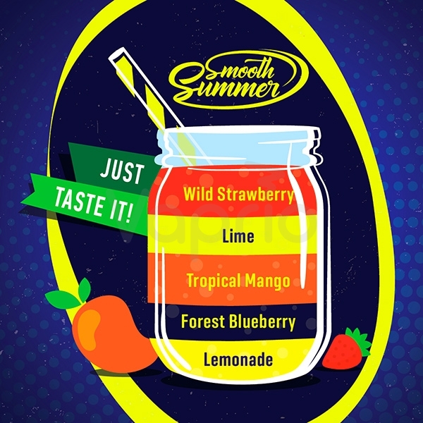Príchuť Big Mouth Smooth Summer - Mango a citronáda (Lemonade, Forest Blueberry, Tropical Mango, Lime, Wild Strawberry)