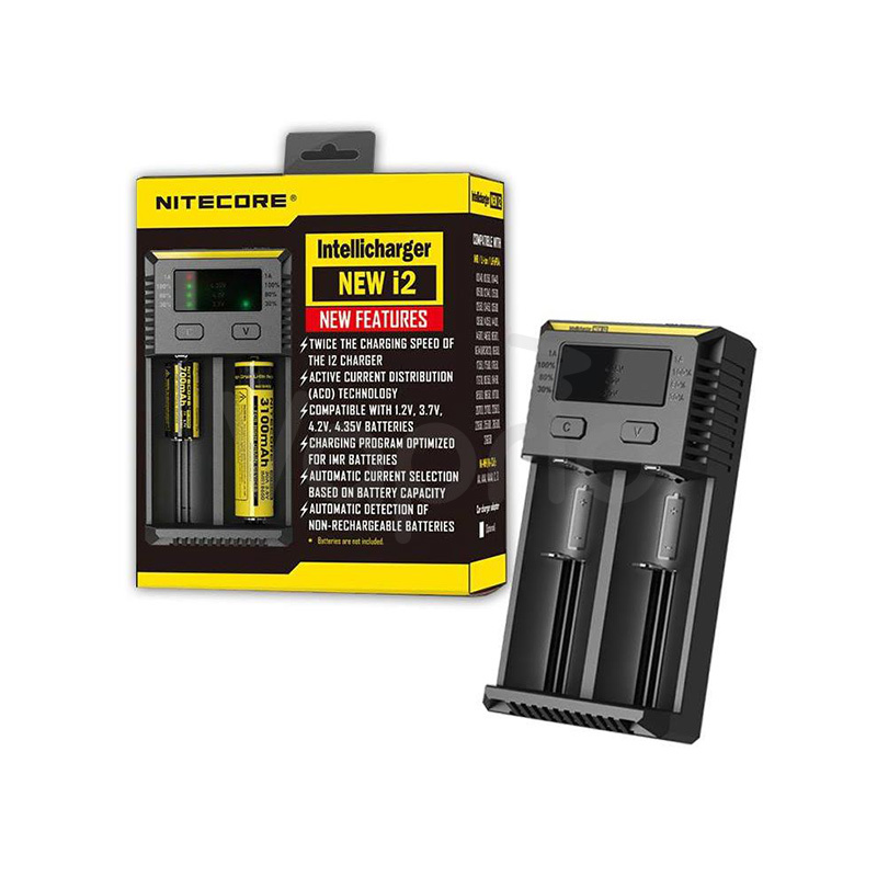 Nitecore SRT7GT Flashlight i2 Charger & Car Adapter 2x 18650 Batteries Bundle 
