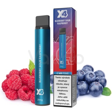 X4 Bar Čučoriedka a malina (Blueberry Sour Raspberry) jednorazová e-cigareta