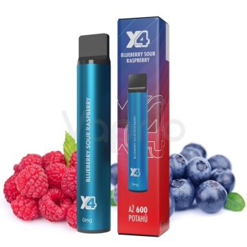 X4 Bar Zero Borůvka a malina (Blueberry Sour Raspberry) jednorázová e-cigareta BEZ NIKOTINU
