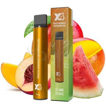 X4 Bar Zero Broskev, Mango, Meloun (Peach Mango Watermelon) jednorázová e-cigareta BEZ NIKOTINU
