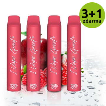 IVG Bar Plus - Jahoda, malina a růžové jablko (Strawberry Raspberry Pink Apple) - jednorázová cigareta, 4ks