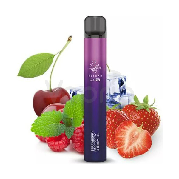 Elf Bar 600 V2 - Chladivá jahoda, malina a čerešňa (Strawberry Raspberry Cherry Ice) - jednorazová e-cigareta